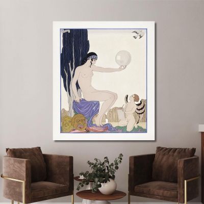 Femme Assise Et Chérubin George Barbier, gbb152 tableau impression sur toile
