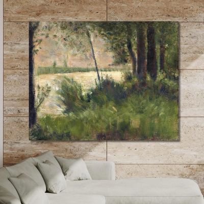 Grasbewachsenes Flussufer Georges Seurat, gsr23 drucken auf leinwand