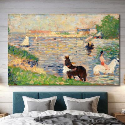 Pferde Im Wasser Georges Seurat, gsr35 drucken auf leinwand