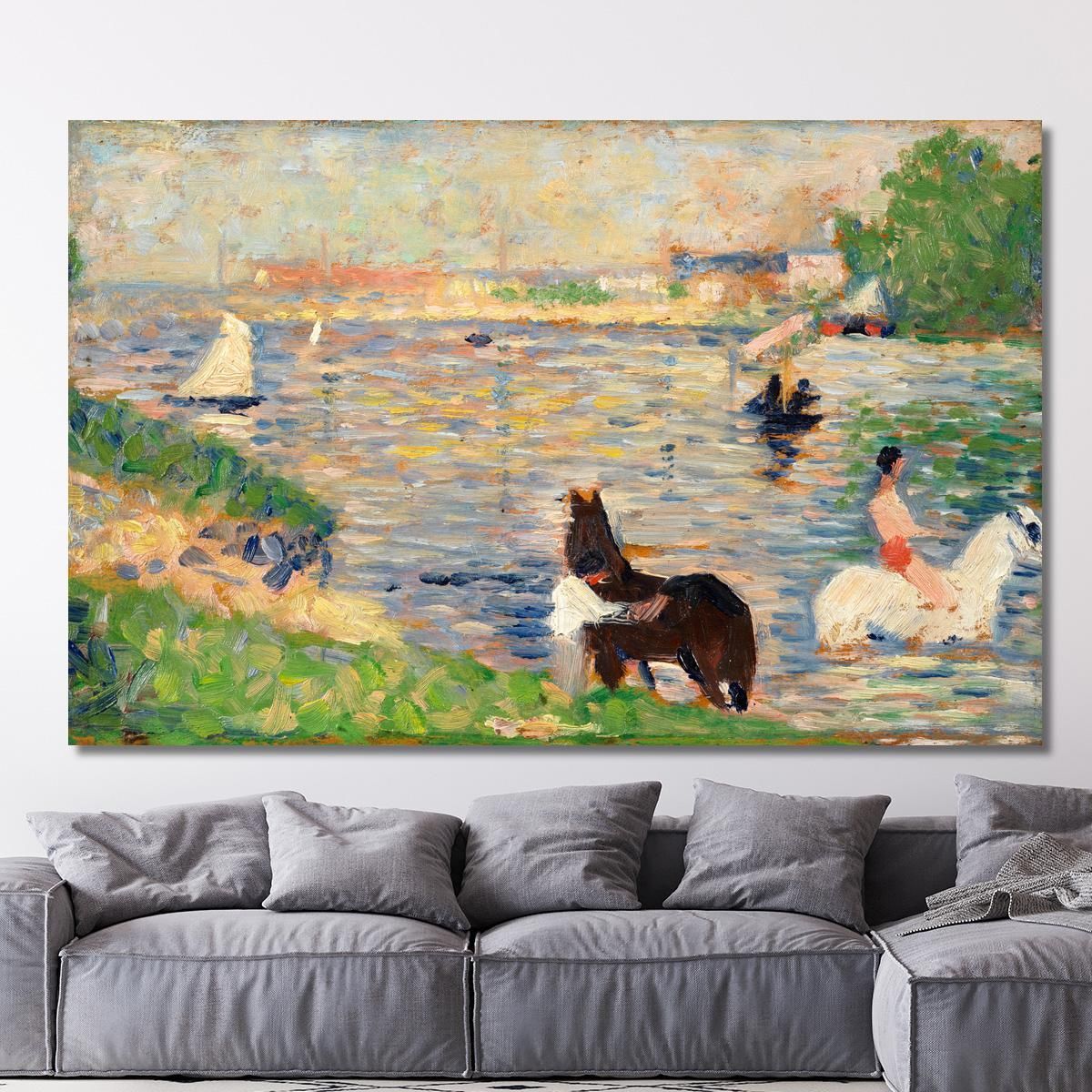 Cavalli Nell'Acqua Georges Seurat gsr35 quadro stampa su tela