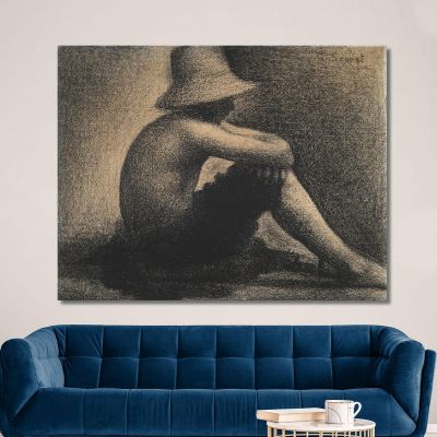Seated Boy With Straw Hat Study For Bathers At&nbsp;Asnières Georges Seurat, gsr56 canvas print