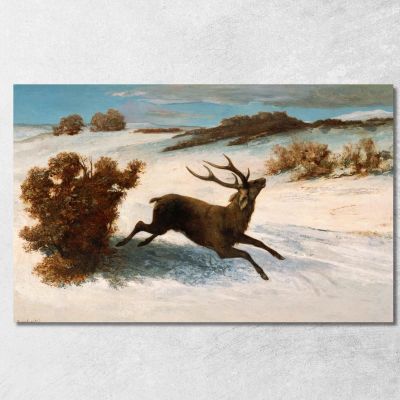Cervi Che Corrono Nella Neve Gustave Courbet cg60 quadro stampa su tela
