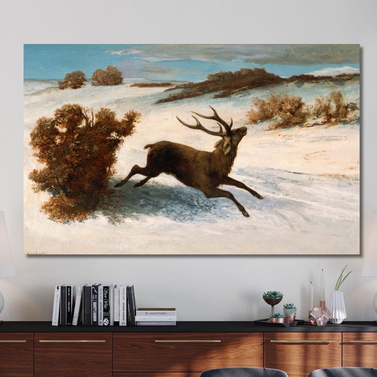 Cervi Che Corrono Nella Neve Gustave Courbet cg60 quadro stampa su tela