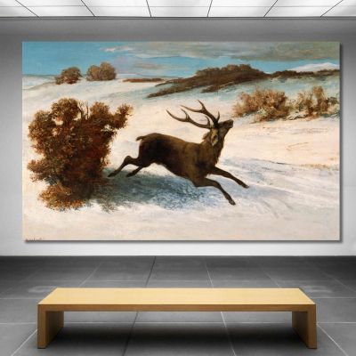 Cervi Che Corrono Nella Neve Gustave Courbet cg60 quadro stampa su tela