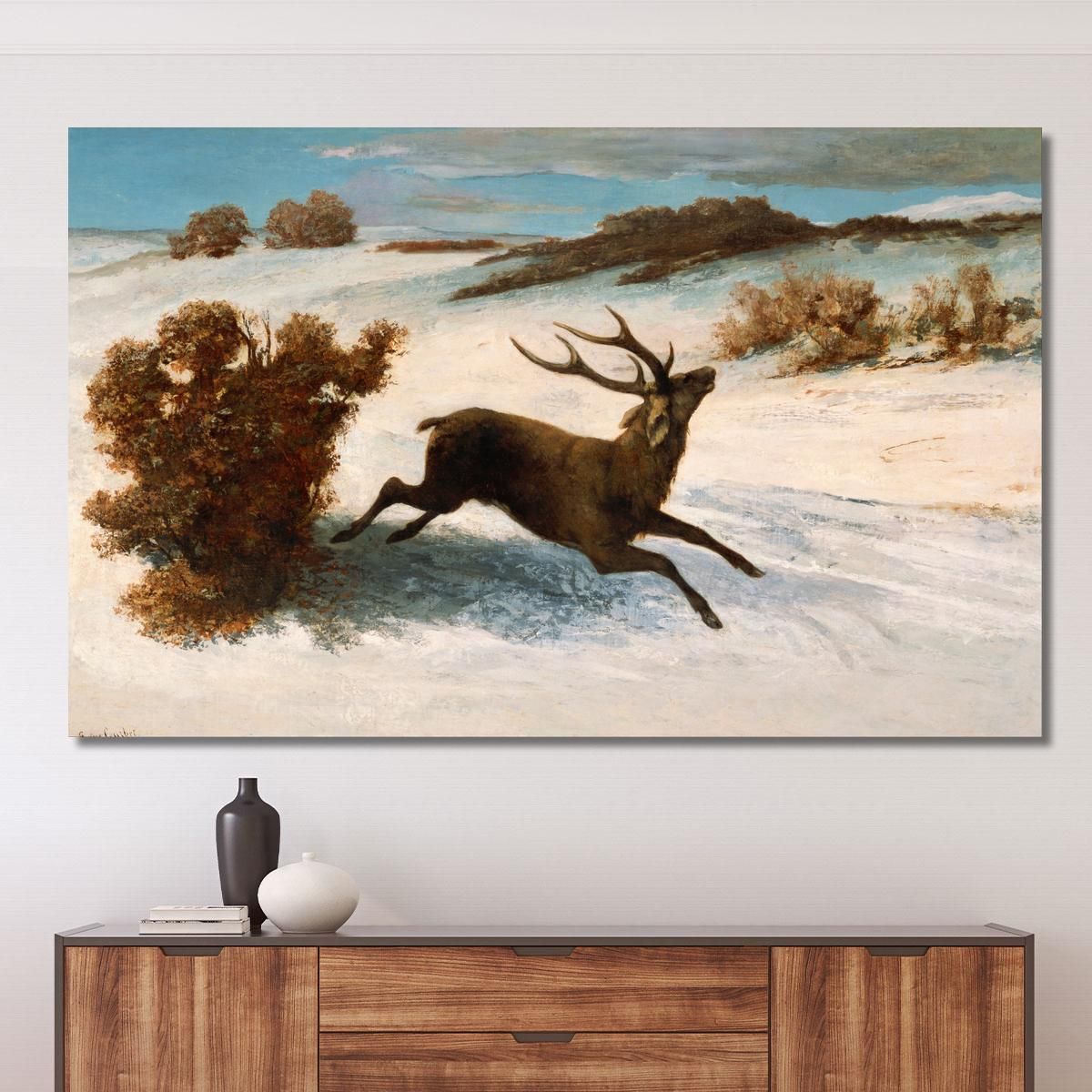 Cervi Che Corrono Nella Neve Gustave Courbet cg60 quadro stampa su tela