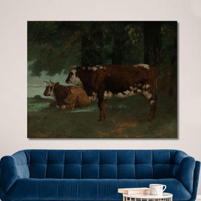 Zwei Braune Kühe Gustave Courbet, cg64 drucken auf leinwand