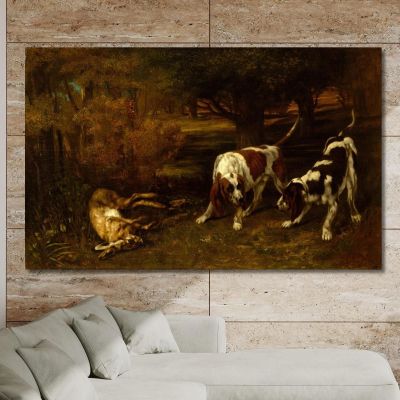 Hunting Dogs With Dead Hare Gustave Courbet, cg78 canvas print