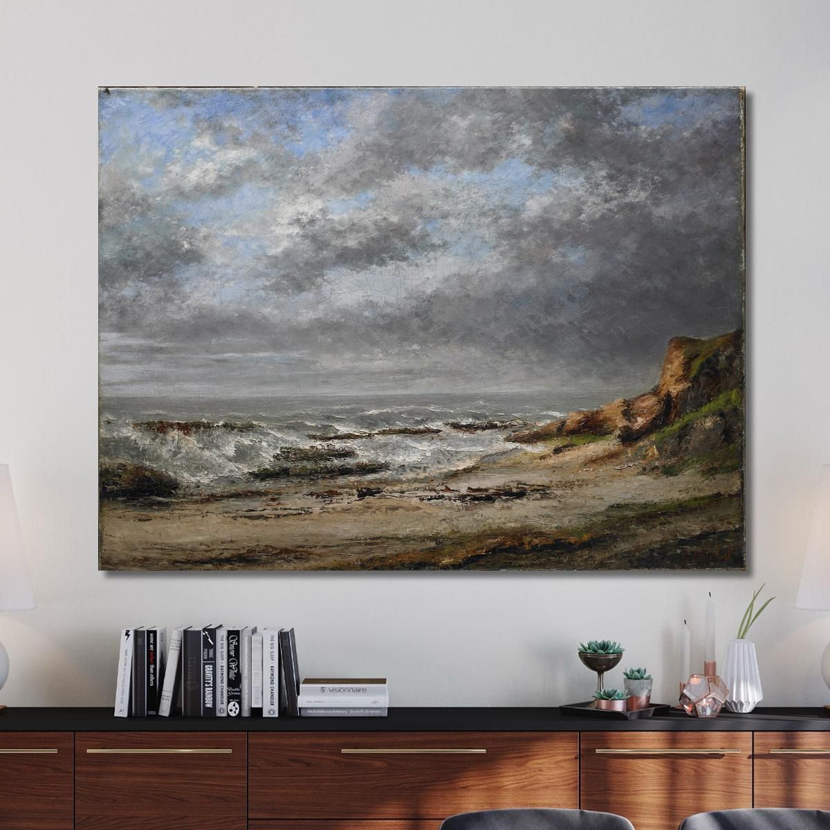 Veduta Di Un Mare Agitato Vicino Ad Una Scogliera Gustave Courbet cg191 quadro stampa su tela