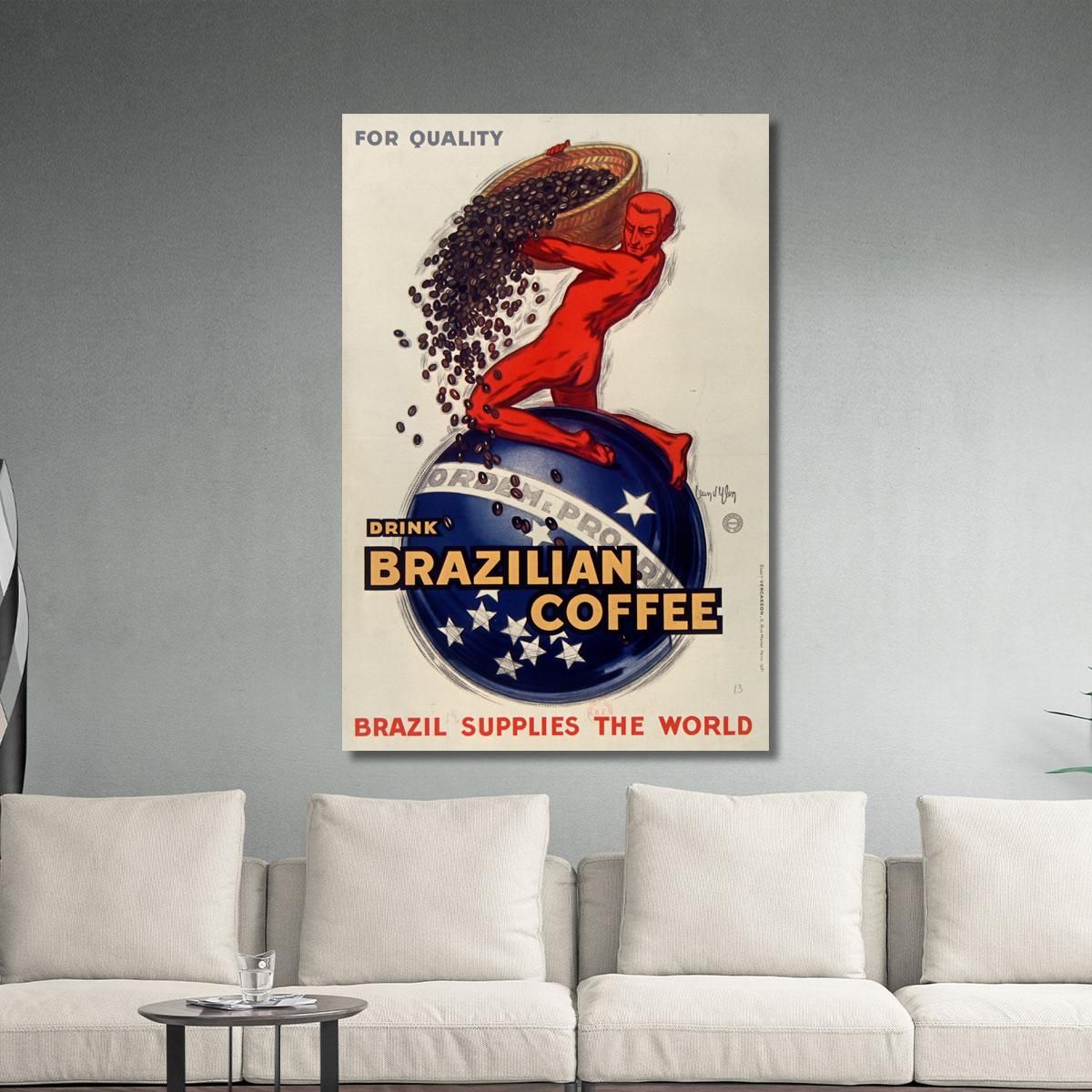Per Bevande Di Qualità Caffè Brasiliano Il Brasile Fornisce Il Mondo Jean d'Ylen jyl12 quadro stampa su tela