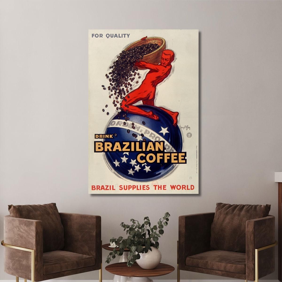 Per Bevande Di Qualità Caffè Brasiliano Il Brasile Fornisce Il Mondo Jean d'Ylen jyl12 quadro stampa su tela
