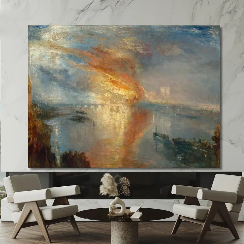 Tableau Décoratif William Turner 'L'Incendie Du Parlement' - Toile Sur Cadre - Prêt à Accrocher