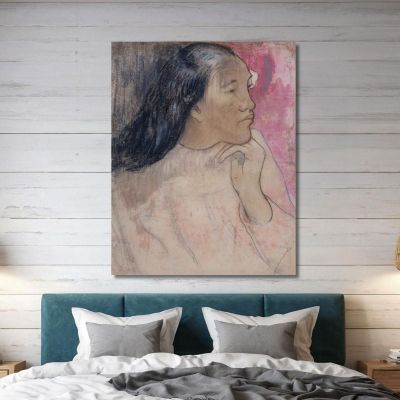 Una Donna Tahitiana Con Un Fiore Tra I Capelli Paul Gauguin pgg3 quadro stampa su tela