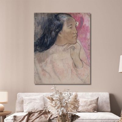 Una Donna Tahitiana Con Un Fiore Tra I Capelli Paul Gauguin pgg3 quadro stampa su tela