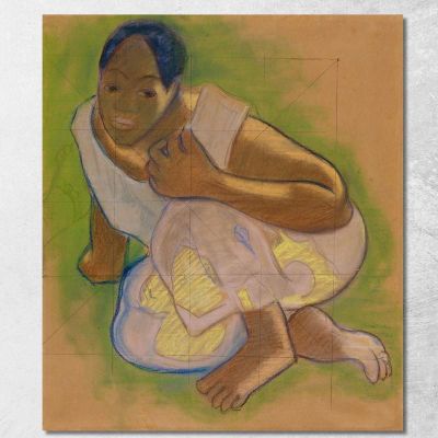 Donna Tahitiana Accovacciata Paul Gauguin pgg19 quadro stampa su tela