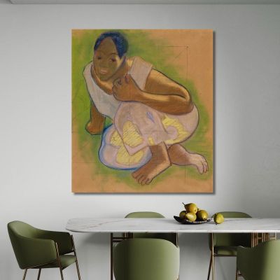 Femme Tahitienne Accroupie Paul Gauguin, pgg19 tableau impression sur toile