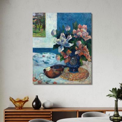 Natura Morta Con Peonie Cinesi E Mandolino Paul Gauguin pgg67 quadro stampa su tela