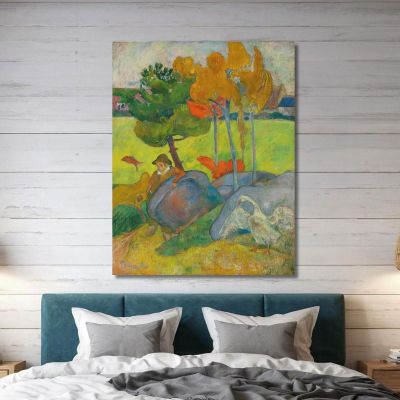 Pequeño Bretón Con L--Ganso Paul Gauguin, pgg80 cuadro en lienzo