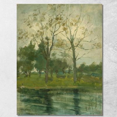 Due Alberi Staglia Dietro Un Corso D'Acqua Piet Mondrian pmn71 quadro stampa su tela