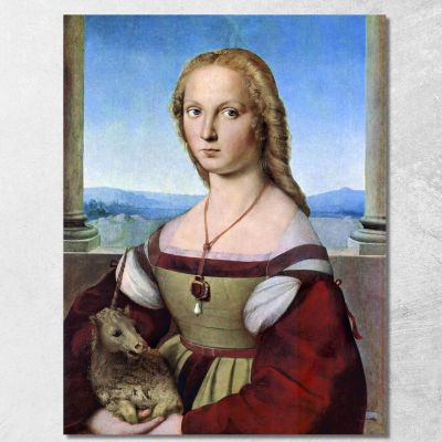 Giovane Donna Con Unicorno Raffaello Sanzio rph50 quadro stampa su tela