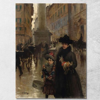 Piazza Santa Trinità Florence Vittorio Matteo Corcos vmc20 quadro stampa su tela