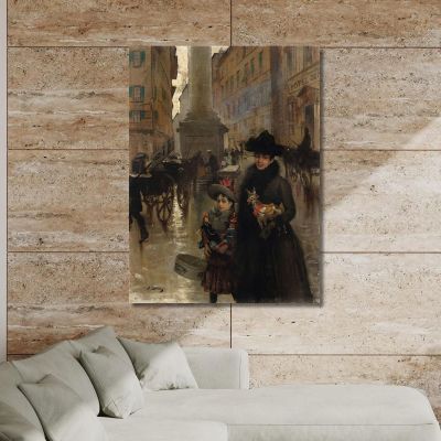 Piazza Santa Trinità Florence Vittorio Matteo Corcos vmc20 quadro stampa su tela