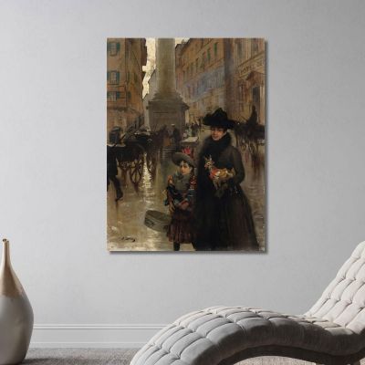 Piazza Santa Trinità Florence Vittorio Matteo Corcos vmc20 quadro stampa su tela