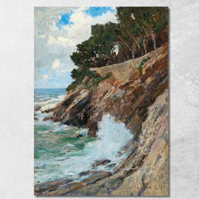 Scena Sulla Costa Di Nervi Alfred Zoff azf58 quadro stampa su tela