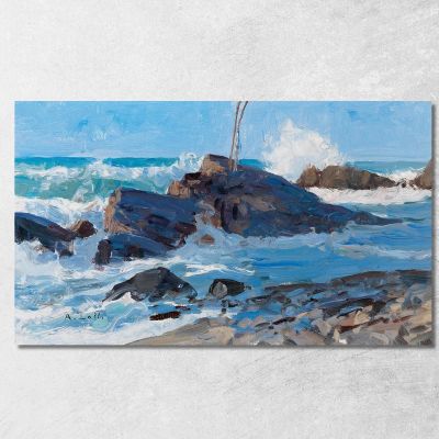 Mari In Tempesta Su Una Costa Rocciosa Alfred Zoff azf61 quadro stampa su tela