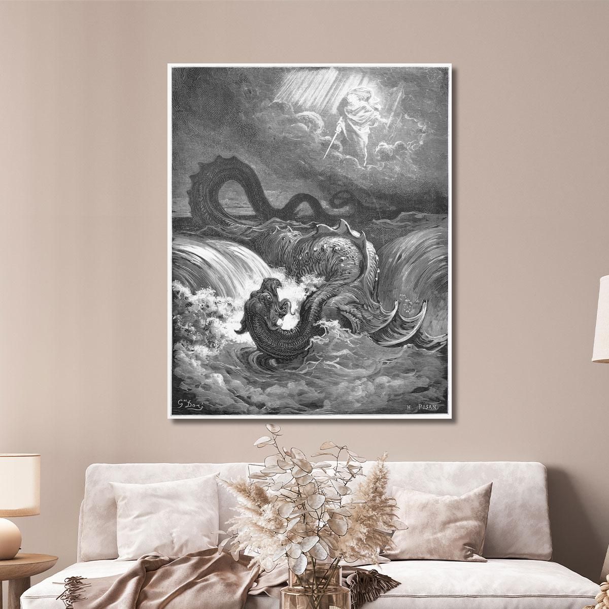 HOTIPS Gustave Doré - Póster Impreso, "La Destrucción De Leviatán", Pintura Sobre Lienzo, Póster De Arte De Pared, Impresión De Desplazamiento De Imagen, Decoración De Paredes De Sala De Estar