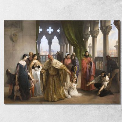 L'Ultimo Incontro Tra Jacopo Foscari E La Sua Famiglia Prima Dell'Esilio Francesco Hayez fhy45 quadro stampa su tela