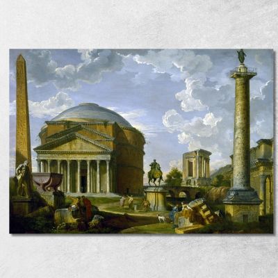 Vista Fantasy Con Il Pantheon E Altri Monumenti Dell'Antica Roma Giovanni Paolo Pannini gpp6 quadro stampa su tela