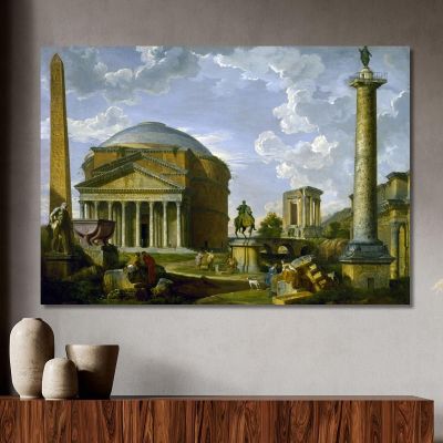 Vista Fantasy Con Il Pantheon E Altri Monumenti Dell'Antica Roma Giovanni Paolo Pannini gpp6 quadro stampa su tela