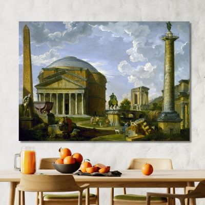 Vista Fantasy Con Il Pantheon E Altri Monumenti Dell'Antica Roma Giovanni Paolo Pannini gpp6 quadro stampa su tela