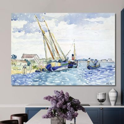 Barche Con Scena Marina Vicino A Venezia Henri Edmond Cross hec11 quadro stampa su tela