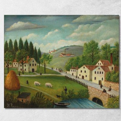 Paesaggio Pastorale Con Pescatori Di Torrente E Passeggiatori Henri Rousseau hrs18 quadro stampa su tela