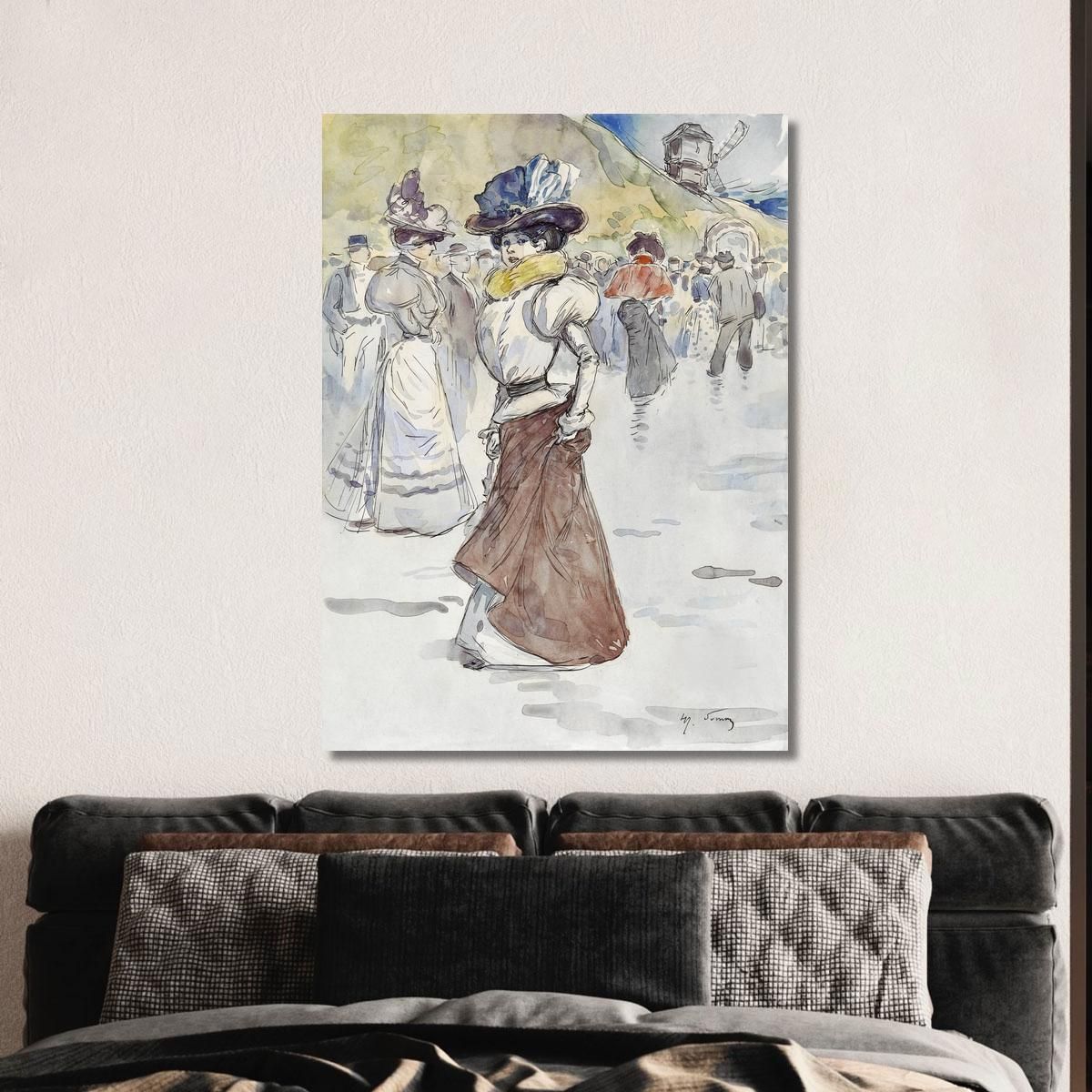 Passeggiatori Davanti Al Mulino Della Galette Attuale 18° Arrondissement Henry Somm hmm14 quadro stampa su tela