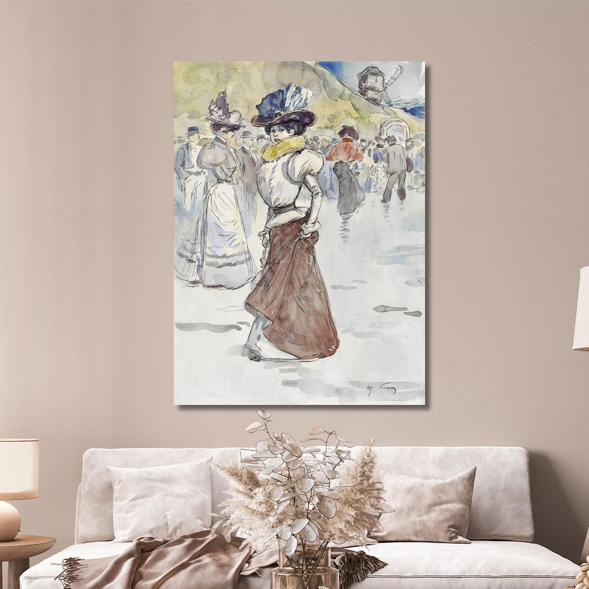 Passeggiatori Davanti Al Mulino Della Galette Attuale 18° Arrondissement Henry Somm hmm14 quadro stampa su tela