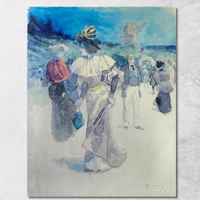 Passeggiatori Davanti Al Mulino Galette Ora 18° Arrondissement Henry Somm hmm15 quadro stampa su tela
