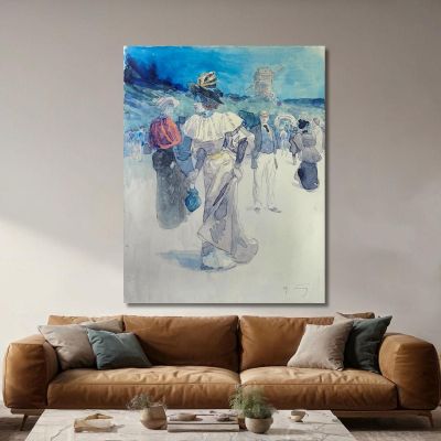 Passeggiatori Davanti Al Mulino Galette Ora 18° Arrondissement Henry Somm hmm15 quadro stampa su tela