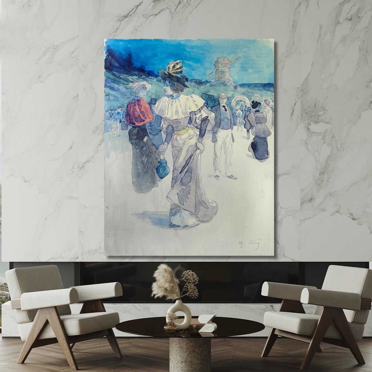 Passeggiatori Davanti Al Mulino Galette Ora 18° Arrondissement Henry Somm hmm15 quadro stampa su tela