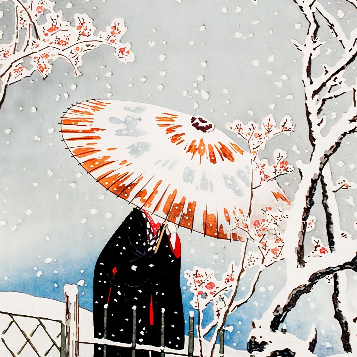 Albero Di Prugne Nella Neve Hiroaki Takahashi htk30 quadro stampa su tela