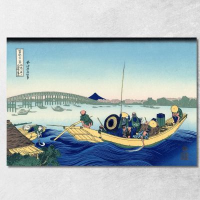 Tramonto Sul Ponte Ryogoku Dalla Riva Del Fiume Sumida A Onmayagashi katsushika hokusai khk70 quadro stampa su tela