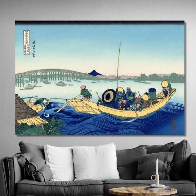 Tramonto Sul Ponte Ryogoku Dalla Riva Del Fiume Sumida A Onmayagashi katsushika hokusai khk70 quadro stampa su tela