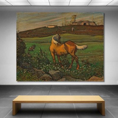 Cavallo Giallo Nils Kreuger nkr61 quadro stampa su tela