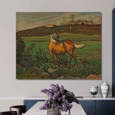 Cavallo Giallo Nils Kreuger nkr61 quadro stampa su tela