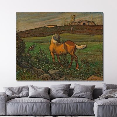 Cavallo Giallo Nils Kreuger nkr61 quadro stampa su tela