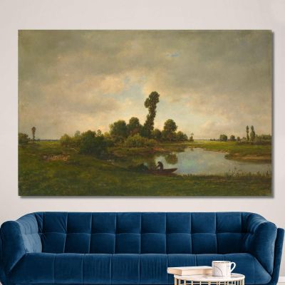 A River Landscape Théodore Rousseau, trs4 canvas print