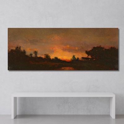 Landscape With Sunset Théodore Rousseau, trs20 canvas print