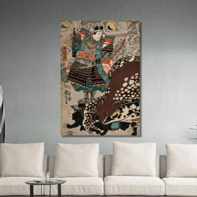 A Samurai Looks On As A Giant Frog Runs Over The Menials Utagawa Kuniyoshi, ukn1 canvas print