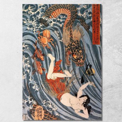 Tamatora Ha Recuperato La Perla Dal Palazzo Del Re Drago Mentre Era Minacciata Utagawa Kuniyoshi ukn39 quadro stampa su tela